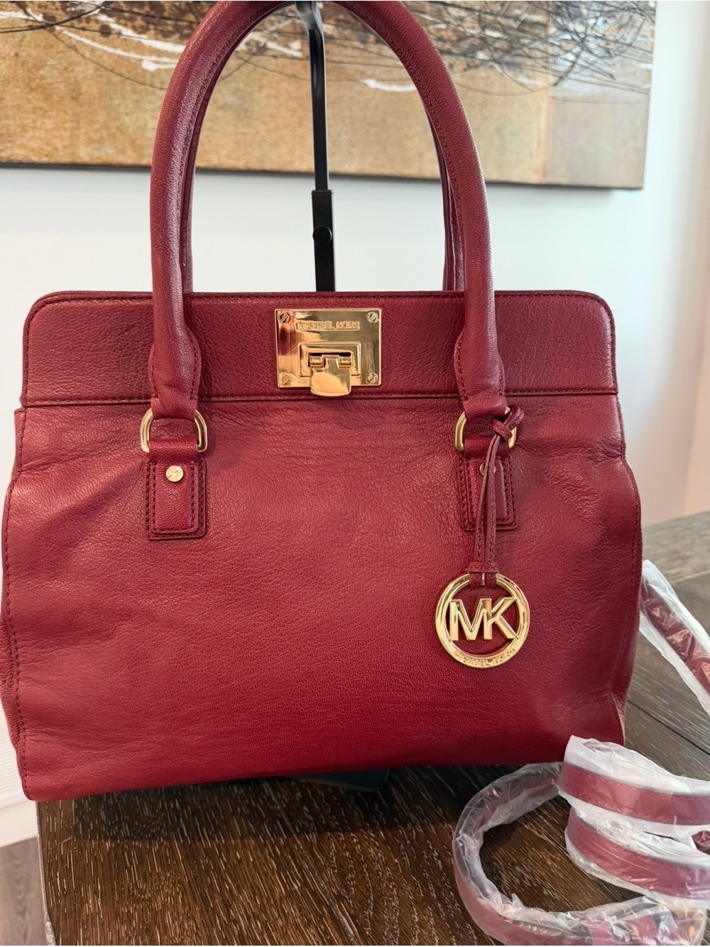 Michael Kors Astrid Satchel in Claret (burgundy) with Gold Hardware